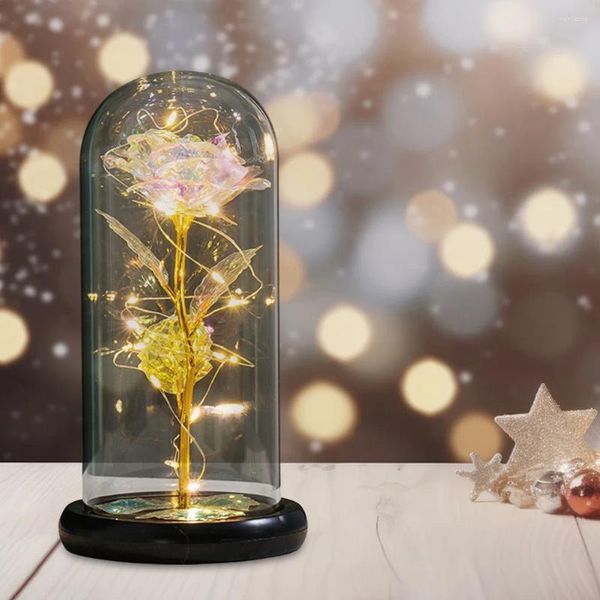 Lampe à roses artificielles décoratives, avec lumières LED, feuille d'or, alimentée par batterie, fleur en verre, cadeau de saint-valentin pour mères