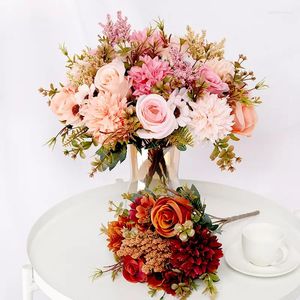 Fleurs décoratives rose artificielle lavande hydrangea daisy bouquet hybride d'automne pour le mariage à la maison décoration de Noël de la soie d'automne fausse fleur