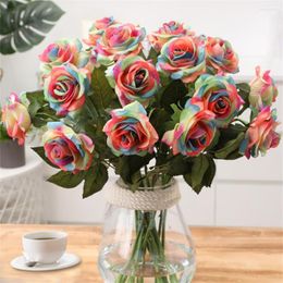 Decoratieve bloemen kunstmatige roos multicolor simulatie home decoratie zijden doek rood nep planten feestje bruiloftsbenodigdheden ornamenten