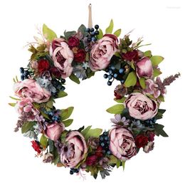 Decoratieve bloemen Kunstmatige rozenpoets bloemkrans - Berry met groene bladeren lente voor voordeur bruiloft feest muur thuis decor