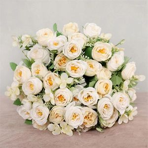 Fleurs décoratives artificielles Rose pivoine lilas Bouquet soie vraie touche fête de mariage salon Table faux
