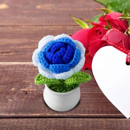 Fleurs décoratives Pots de rose artificiels Simulation tissée à la main Pot Tricoter Fleur Bonsai Mini style mignon DIY CROCHET TRITÉ POTTED POUR