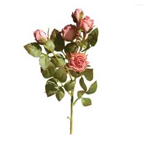 Flores decorativas Rama de flor realista de rosa artificial con borde quemado Hojas verdes Fiesta de boda en casa reutilizable para decoración