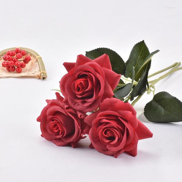 Flores decorativas Rosa artificial Sensación realista Flor de seda Cumpleaños Día de San Valentín Regalo para esposa y novia Hogar El boda