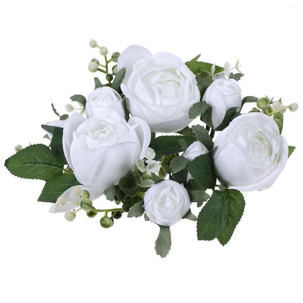 Anneau de roses artificielles, fleurs décoratives, couronne de fleurs, bougie chauffe-plat, pièce maîtresse de Table de mariage