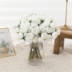 Fleurs décoratives arrangement de fleurs de soie rose artificielle bouquets nuptiaux bud fausse fleur pour la maison de mariage à la maison vase arrangement bricolage