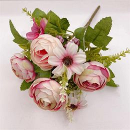 Flores decorativas Artificial Rose Silk Flower Peony Hydrangea Boda de bodas Bridal Bouquet Suministros para la sala de estar en el hogar