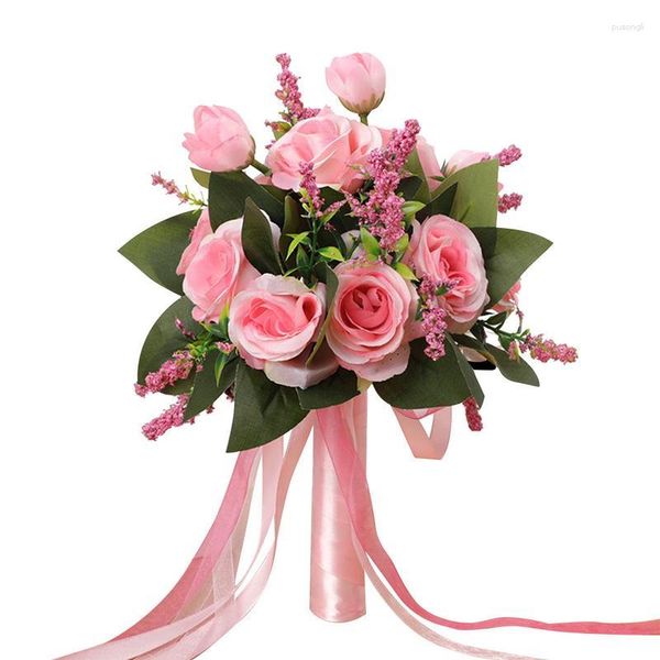 Flores decorativas, rosas artificiales de seda, rosas blancas, ramos de flores con tallos para boda, fiesta en casa