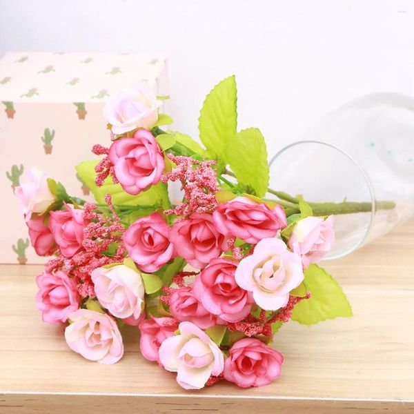 Fleurs décoratives rose artificielle single tige fausses plantes simulation home office Pographie accessoires (rose)