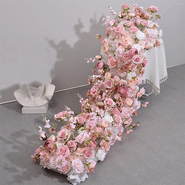 Fleurs décoratives Artificial Rose Table Runner Mariage Télange pour la fête artisanale de fête à domicile décor