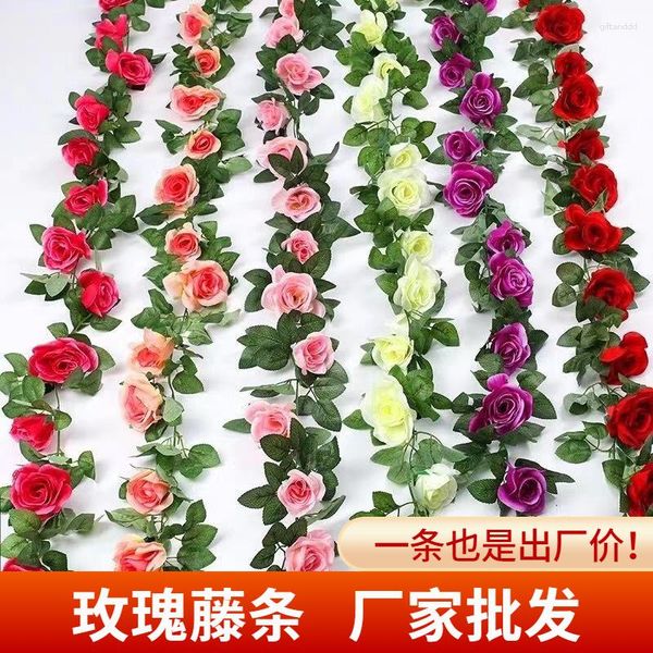 Fleurs décoratives artificielles Rose vigne fausse fleur rotin climatisation conduit couverture salon plafond plastique enroulement Plan