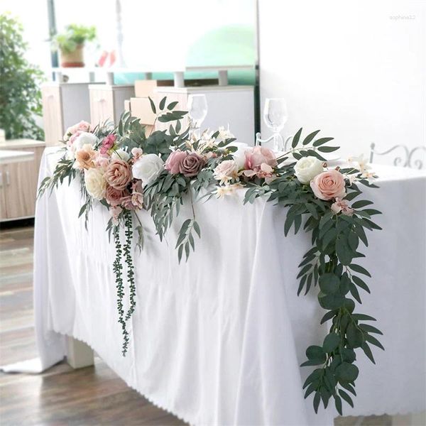 Fleurs décoratives artificielles de vigne rose fleur guirlande mariage el table de décoration extérieure de décoration de scène arc