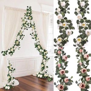 Fleurs décoratives vigne rose artificielle pour fond de mur Décoration jardin de mariage Eucalyptus Table à manger fleur