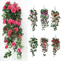 Fleurs décoratives vigne rose artificielle suspendue pour décoration murale