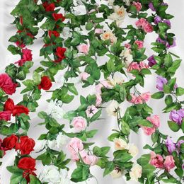 Fleurs décoratives Mur de la vigne rose artificielle suspendue en soie Décoration de mariage Cherry Faux Plant de simulation de plafond