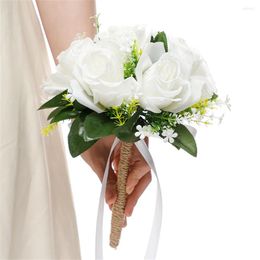 Fleurs décoratives Bouquet de mariage rose artificiel Roses réalistes pour la fête de décoration à domicile