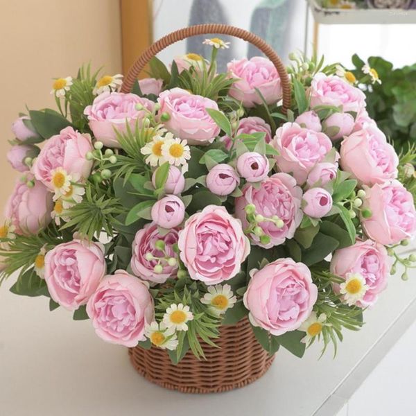 Fleurs décoratives Rose artificielle avec tige 7 têtes non passant sans arrosage Fleur Faux Bouquet de maison Fournitures de décoration