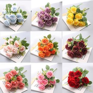Fleurs décoratives Roses artificielles Bouquet de mariage Pographie soie faux accessoires maison Vase Arrangement de fleurs européen automne Rose décor