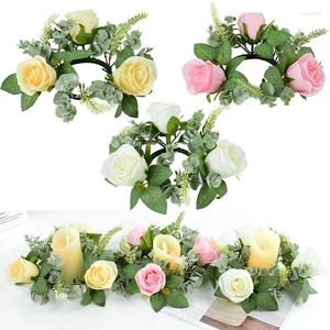 Roses artificielles décoratives, anneaux de bougies, couronnes de roses, accessoires de décoration de noël, Arrangement de Table pour mariage