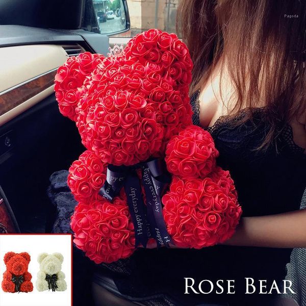 Flores decorativas Rosas artificiales Oso de peluche Novia Aniversario Regalo del día de San Valentín Regalo de cumpleaños para la decoración del banquete de boda