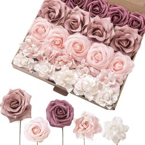 Conjunto de caixa de combinação de flores decorativas artificiais rosa empoeirada para buquês de casamento faça você mesmo peças centrais para chá de panela decorações para casa