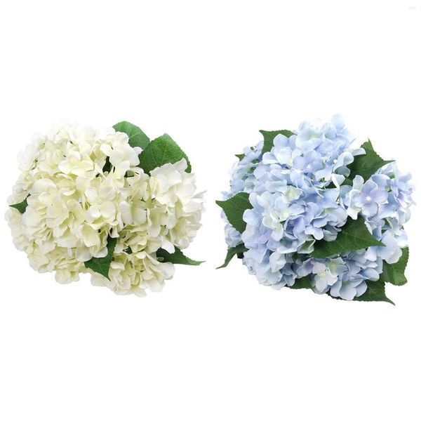 Flores decorativas Seda artificial 14 Ramo de hortensias de cabeza grande para sala de bodas Hogar El azul blanco