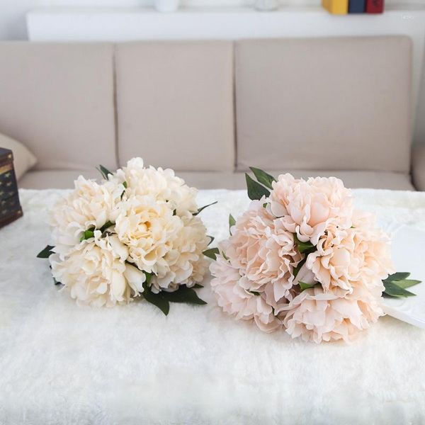 Flores decorativas de seda artificial, 5 cabezas, flor de peonía Aileen, simulación de mano para boda, venta al por mayor, decoración del hogar
