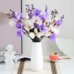 Fleurs décoratives Bouquet de soie artificielle Plant magnolia 5 fourches 20heads fleur pour le mariage Home Living Decoration Cadeaux d'anniversaire