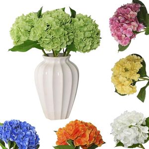 Fleurs décoratives bouquets de soie artificielle tiède de faux hydrangea avec 196 pétales pour table de table de table de mariage décoration fausse blanc