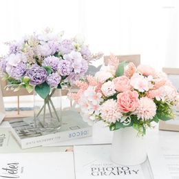 Fleurs décoratives Bouquets de mariée en soie artificielle Supplies de mariage de pivoine Decoration de la salle du jardin Floral Rose Valentin de la Saint-Valentin