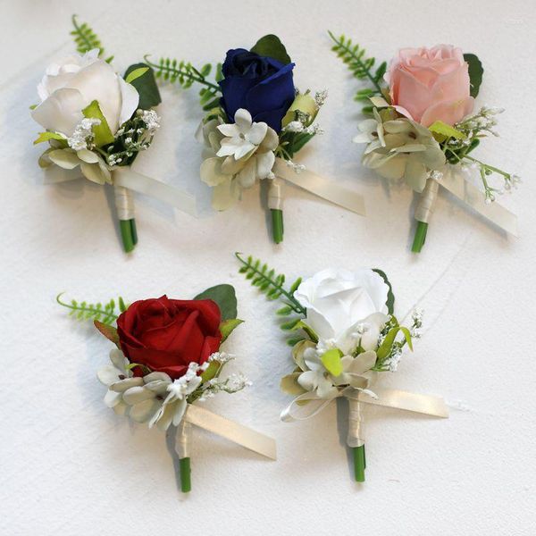 Fleurs décoratives broche en soie artificielle broche poignet Corsage fleur mariage femmes hommes boutonnière Bracelet bracelet marié mariée fête