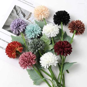 Fleurs décoratives tissu de soie artificielle hortensia chrysanthème Bouquets fleur de Simulation pour la maison Vase décoration voiture de mariage