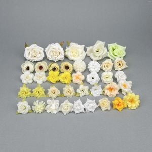 Ensemble combiné de têtes de fleurs artificielles en soie, fleurs décoratives, Style Rose Beige, 38 pièces/paquet, faux jaune pour l'artisanat, DIY