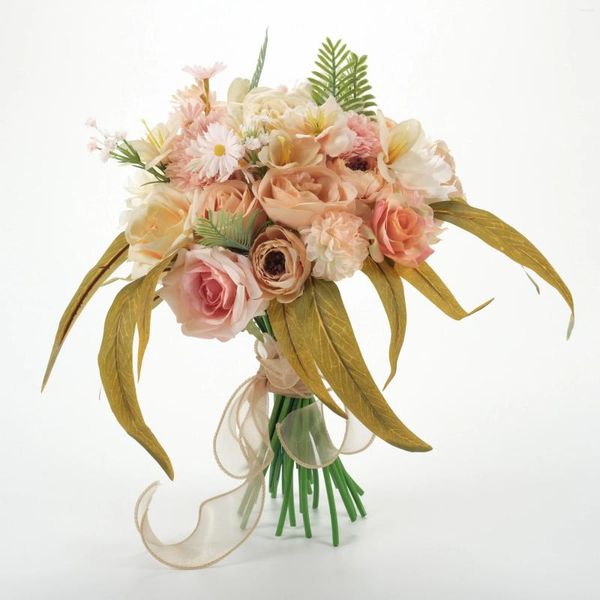 Fleurs décoratives tête de fleur en soie artificielle paquet matériel Combo pour bricolage bouquet de mariage de mariée lancer arrangement floral sac à main
