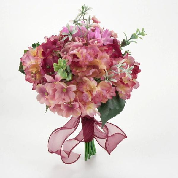 Fleurs décoratives Tête de fleur en soie artificielle Matériel Package Combo Set pour bricolage mariage mariée lancer bouquets arrangement floral hortensia