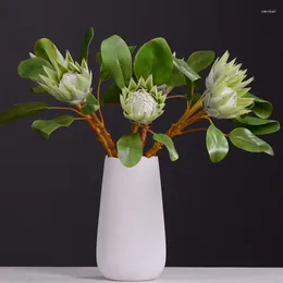 Fleurs décoratives artificielles en soie, roi vert Protea Cynaroides, Arrangement floral bricolage, faux empereur, décor de fête de mariage à domicile
