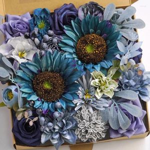 Decoratieve Bloemen Kunstzijde Hoofden Set Rose Dahlia DIY Bruiloft Thuis Valentijnsdag Kerst Decoratie Bruidsboeket Fake