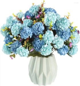 Fleurs décoratives têtes d'hortensia de soie artificielle avec tiges pour le pack de décoration de magasin de fête de fête de mariage de 4 (bleu)