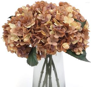 Fleurs décoratives Bouquets d'hortensias en soie artificielle Faux tiges 5 pièces pour la décoration de noyau de Table de fête de mariage à la maison