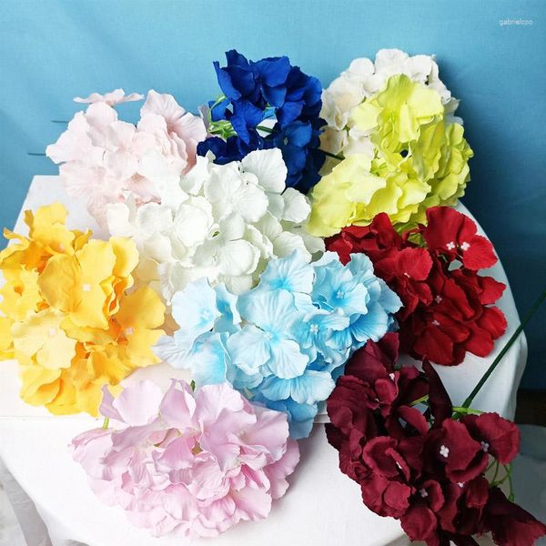 Flores decorativas de seda Artificial Hortensia flor 1 paquete jarrón para decoración del hogar plástico falso otoño fiesta boda ramo de novia