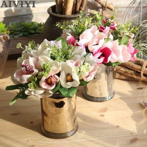 Decoratieve bloemen Kunstmatige zijde Magolia Bouquet Home Decor Wedding Diy Decoratie Fleur Artificielle Fake Flower Flores 2 kleuren