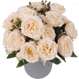 Decoratieve Bloemen Kunstzijde Pioen 5 Hoofd Witte Roos Voor Bruiloft Tafel Woondecoratie Bruids Boeket Kerst Garland