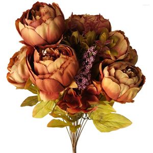 Bouquets de pivoines artificielles en soie, fleurs décoratives, faux accessoires de Simulation en tissu pour fête, mariage, décoration de la maison (café)