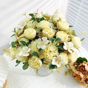 Fleurs décoratives en soie artificielle Peony Rose Fausse fleur pour la table de mariage de bricolage Party Bride Home Automne Decoration