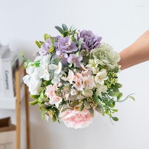 Decoratieve bloemen Kunstmatige zijde pioenroeft Hydrangea Bouquet Christmas Decorations For Home Garden Rose Arch Fake Green Plants Wedding Bridal