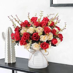 Fleurs décoratives artificielles Rose 12 tête Small Bud Bouquet Mariage Home rétro Fake Flower Party Doy Vase Decoration Accessoires