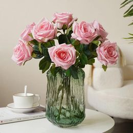 Fleurs décoratives Branche de Rose Artificielle en Soie Faux Floral Mariage Arrangement de Fleurs Accessoires décor à la Maison Cadeau de la Saint-Valentin 6 pièces