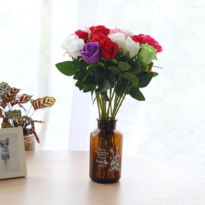 Fleurs décoratives en soie artificielle rose fausse avec bouquet de fleurs de tige pour la fête de mariage de la fête des mères à la maison