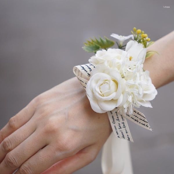 Fleurs décoratives soie artificielle Rose fleur mariée poignet Corsage soeur femmes main décoration de fête de mariage