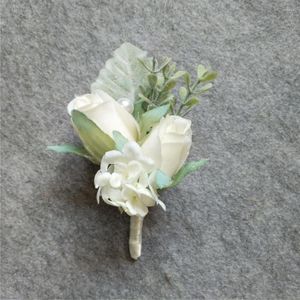 Fleurs décoratives soie artificielle Rose ivoire Rose fleur marié boutonnière homme boutonnières Corsage décoration de fête de mariage